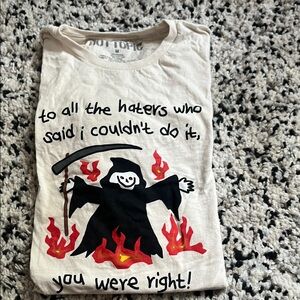 Hot Topic Cream Tee with Grim Reaper and Flames